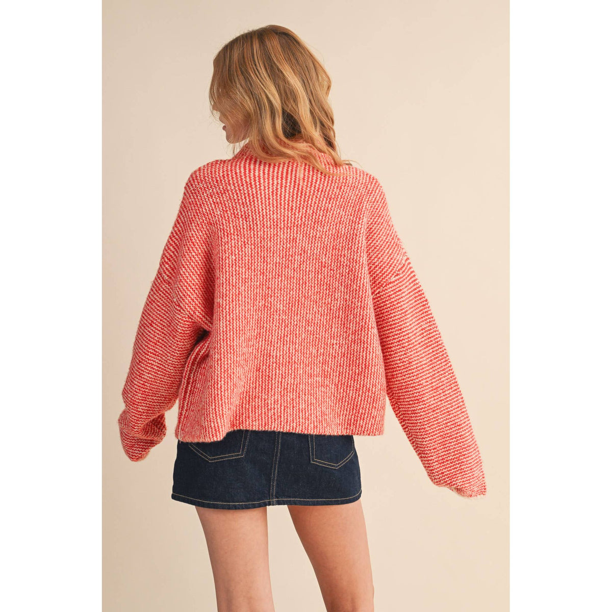 &MERCI - STRIPED SWEATER CARDIGAN WITH COLORFUL BUTTONS MSW11250: IVORY RED / M