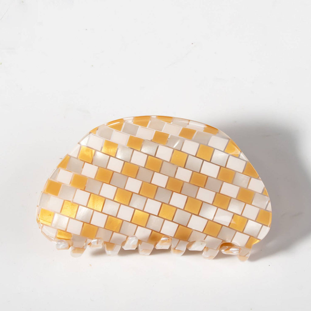 ACCITY - Checkerboard Acrylic Hair Claw Clip Half Round _CWAHA0326: Orange / (OS) 3