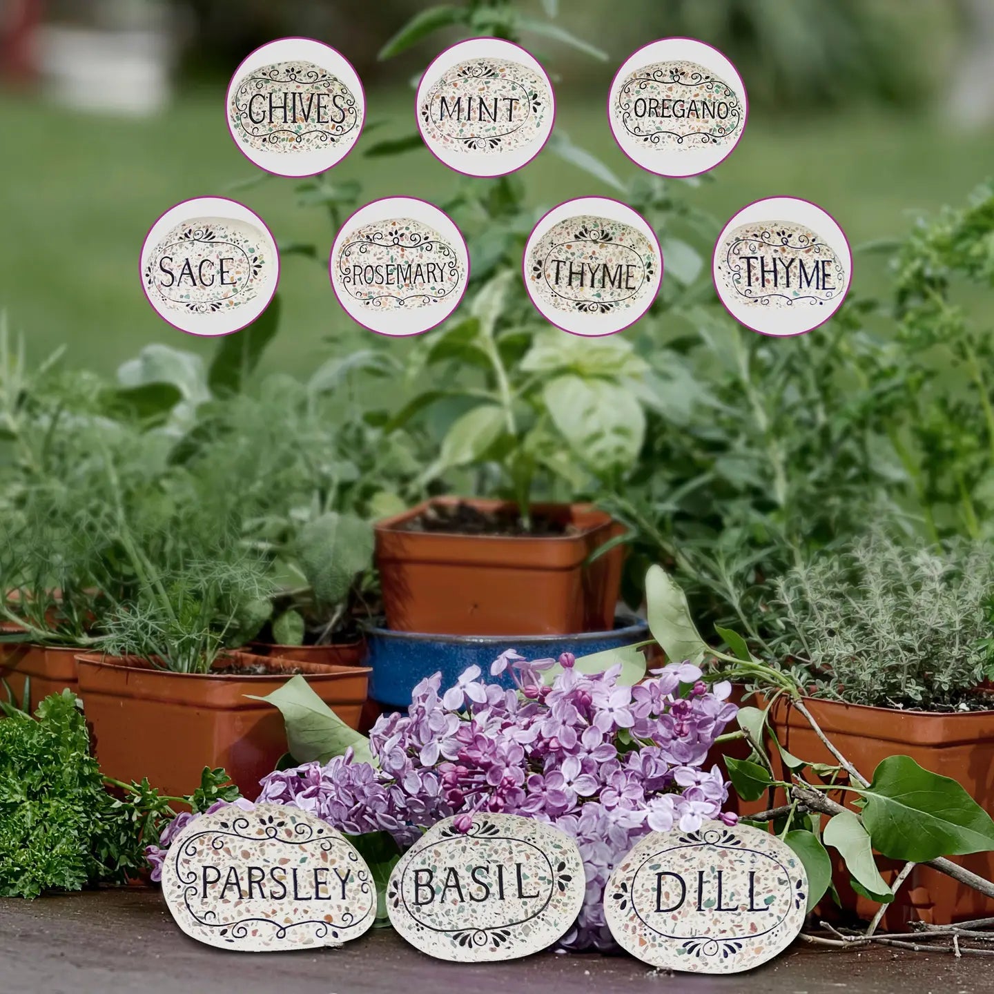 Planted Herbs Stone Decor