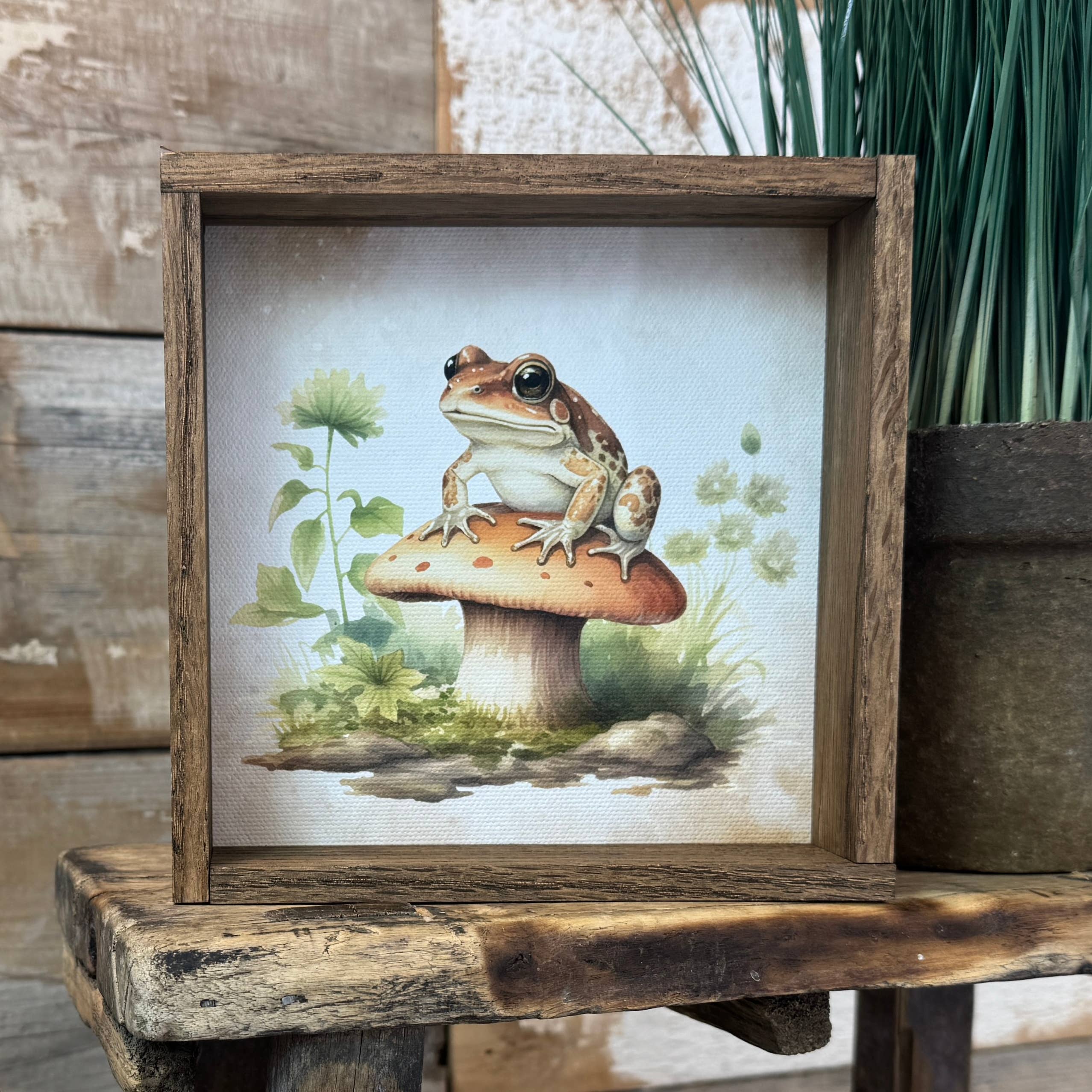 Mini Wood Framed Canvas Art | Woodland Cute Frog