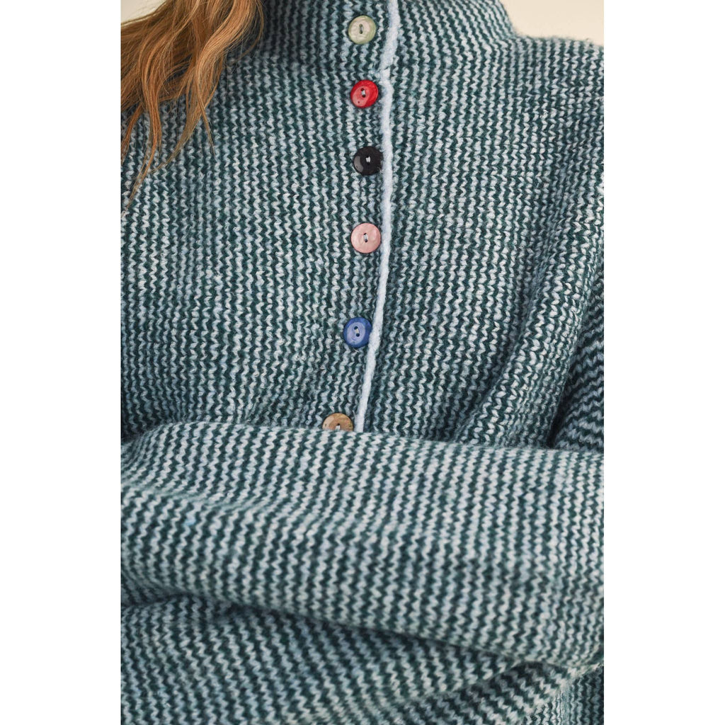 &MERCI - STRIPED SWEATER CARDIGAN WITH COLORFUL BUTTONS MSW11250: IVORY RED / L