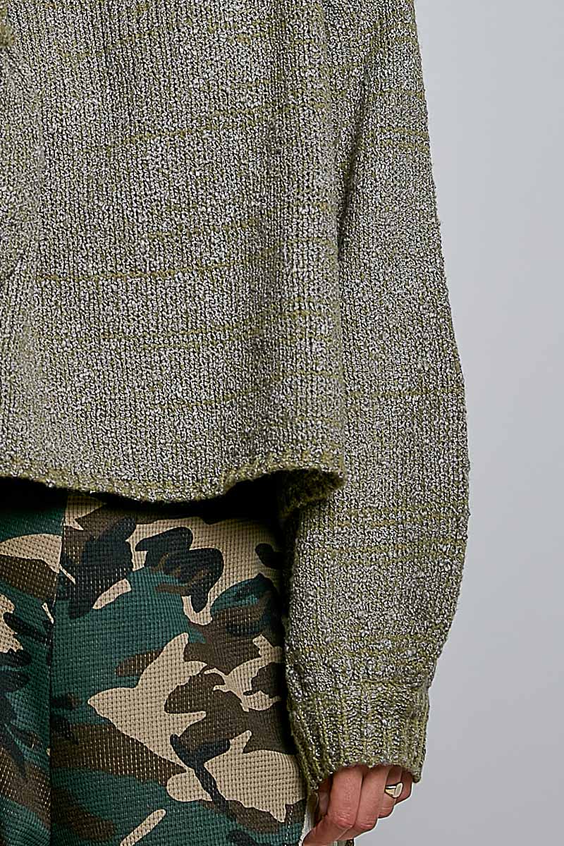 High-Neck Balloon Sleeve Rolling Edge Sweater