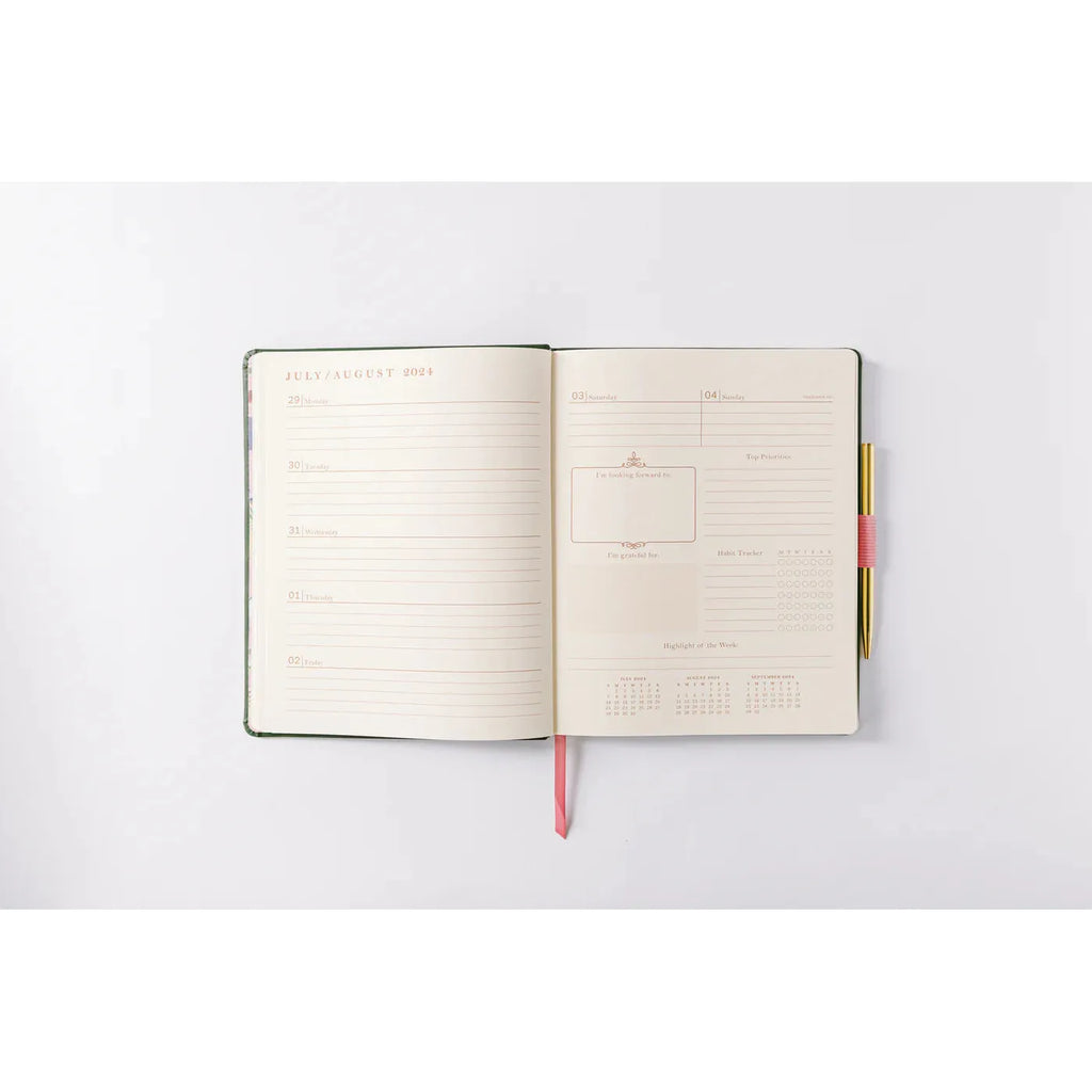 2025 Banner Agenda 17-Month Weekly Vegan Leather Bound Planner | Forest Green
