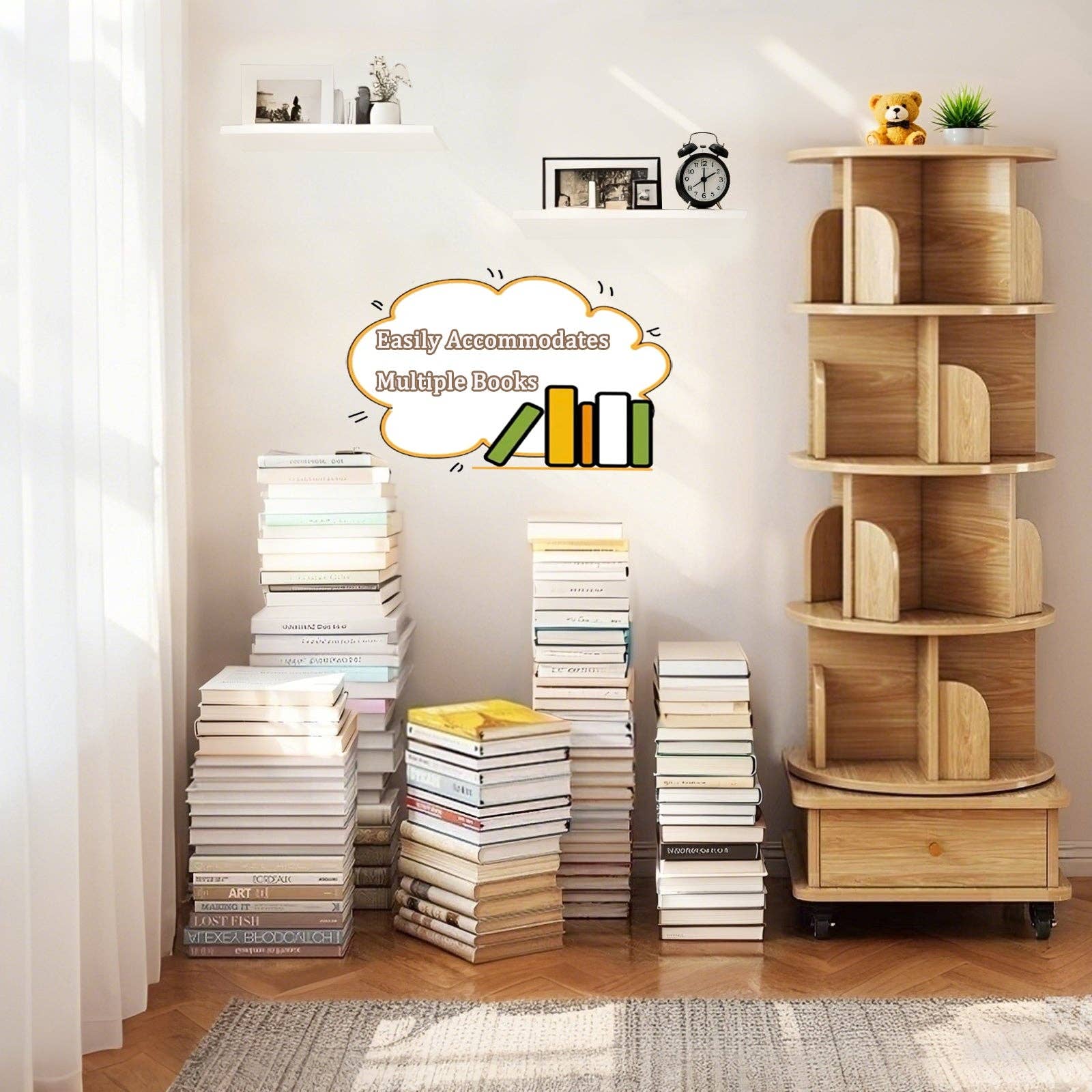 Rotating Bookshelf w/Drawer | 6 Tier