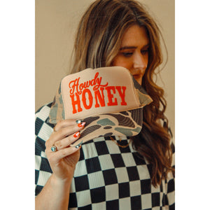 Howdy Honey | Western Trucker Hat - Tan/Brown