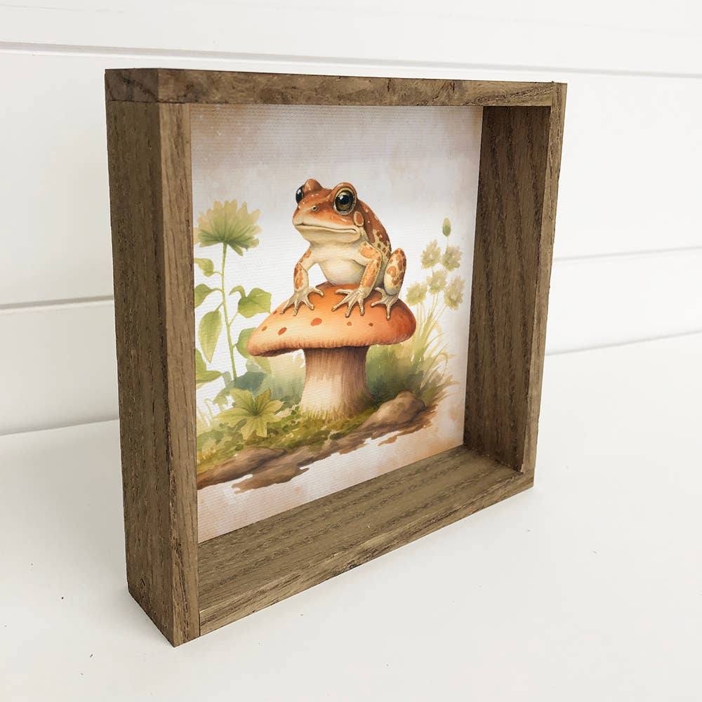 Mini Wood Framed Canvas Art | Woodland Cute Frog