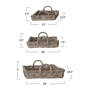 Decorative Woven Rattan Trays w/ Handles