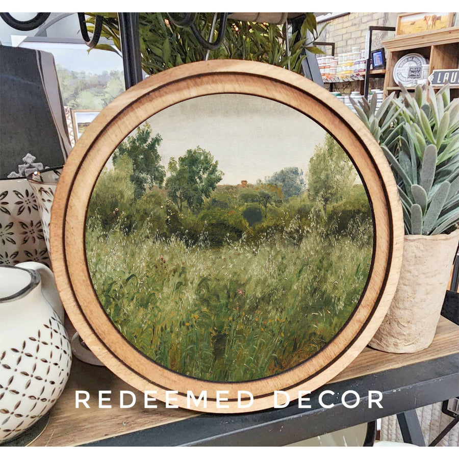 Round Framed Art |Green Meadow