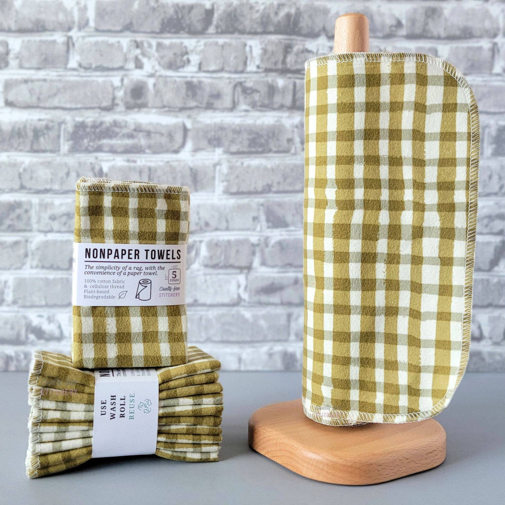 Cruelty-Free Stitchery - NonPaper Towels - Olive Painted Plaid: 10