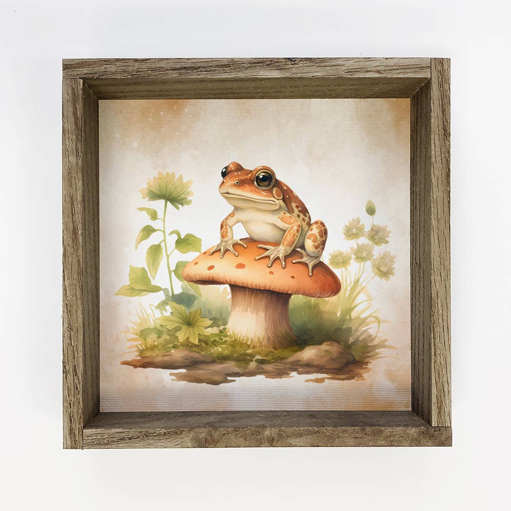 Mini Wood Framed Canvas Art | Woodland Cute Frog