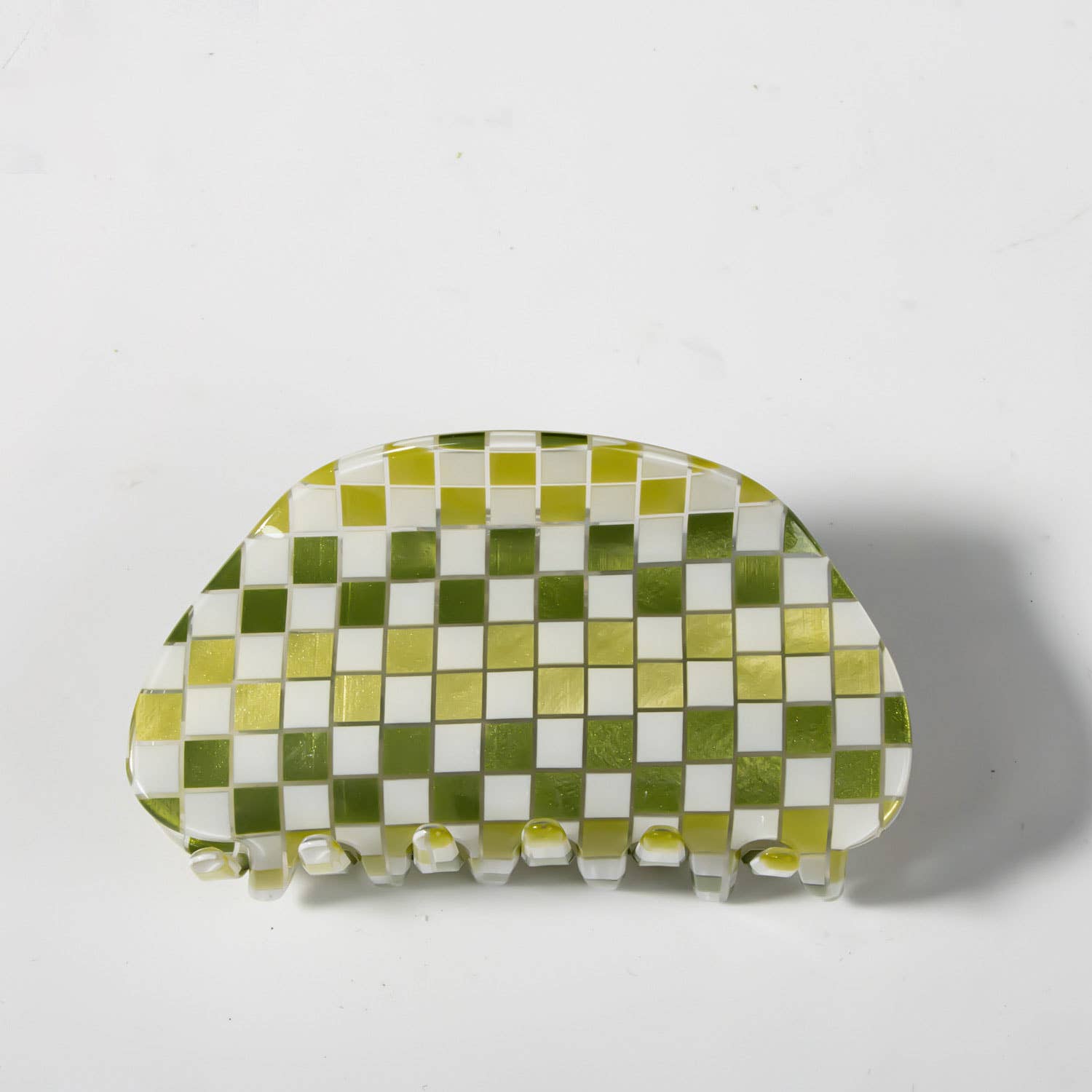 ACCITY - Checkerboard Acrylic Hair Claw Clip Half Round _CWAHA0326: COFFEE / (OS) 3