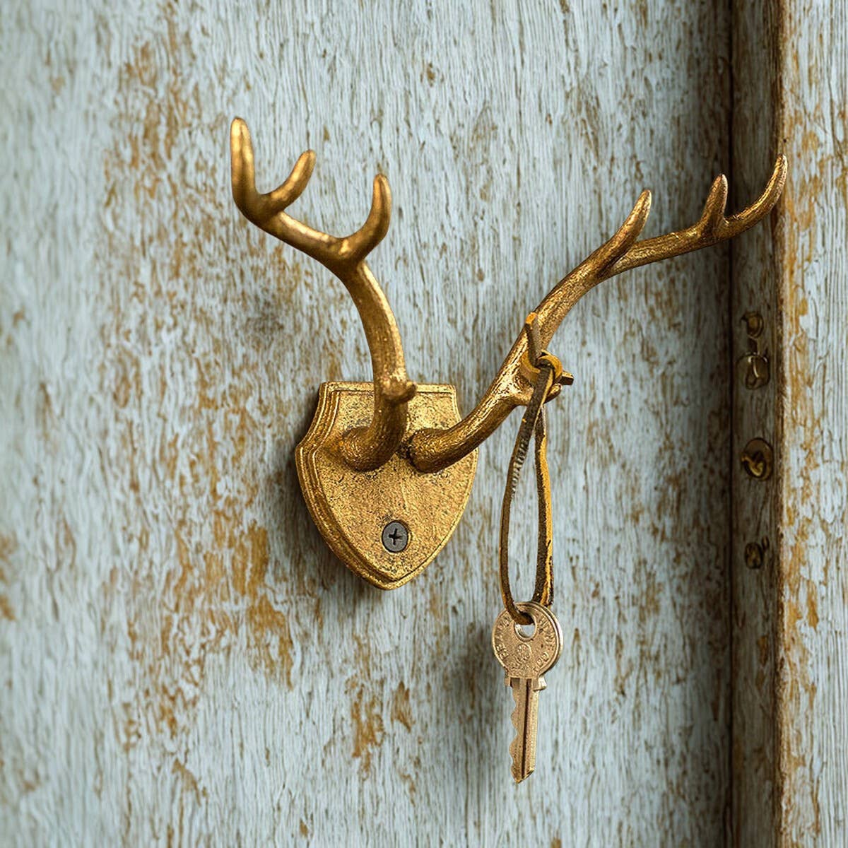 Cast Iron Gold Leaf Antler Hook