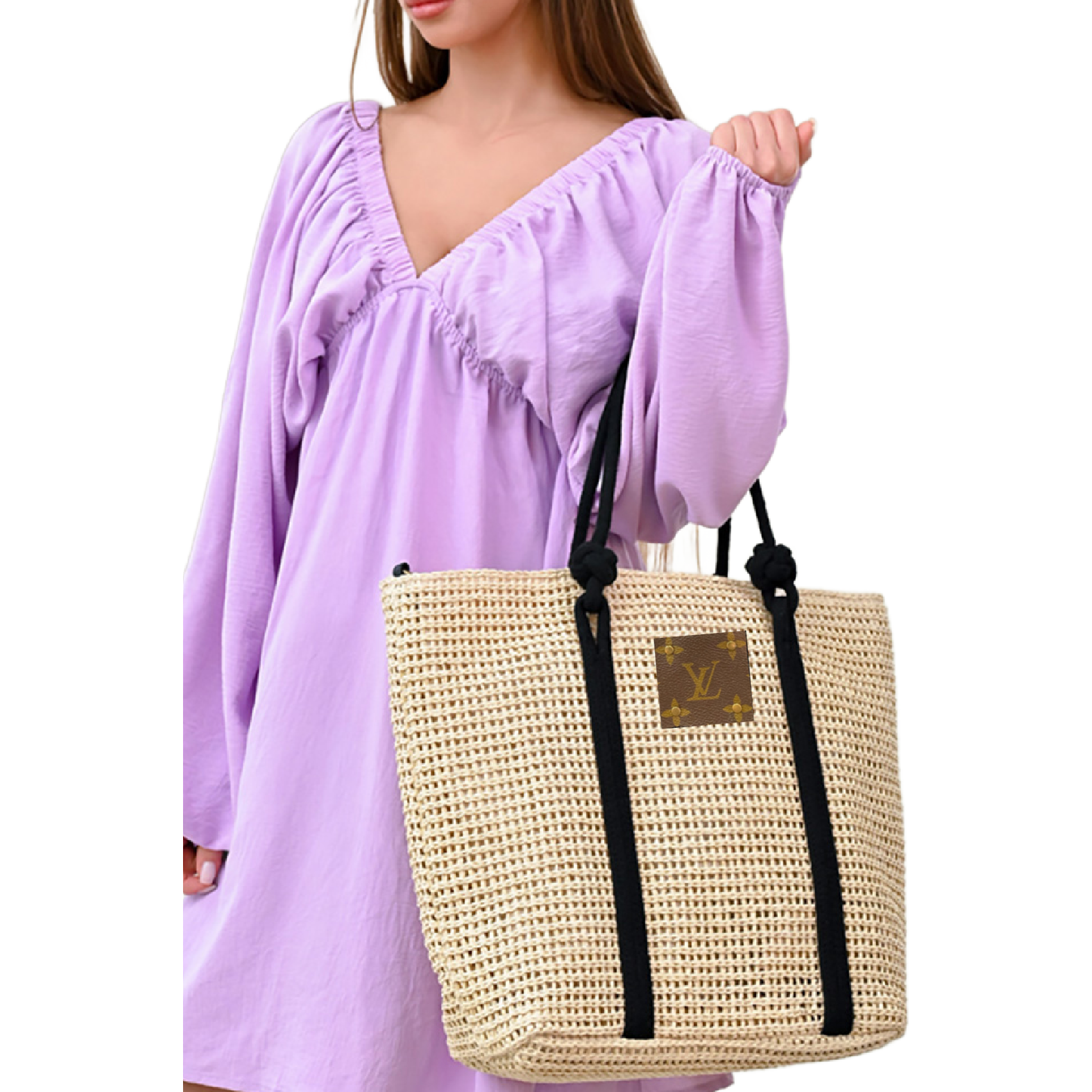 Upcycled Straw & Vegan Leather Tote | Ivory