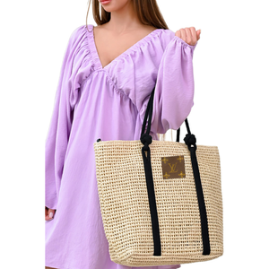 Upcycled Straw & Vegan Leather Tote | Ivory