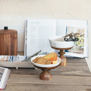 Wood + Stoneware Serving Pedestal