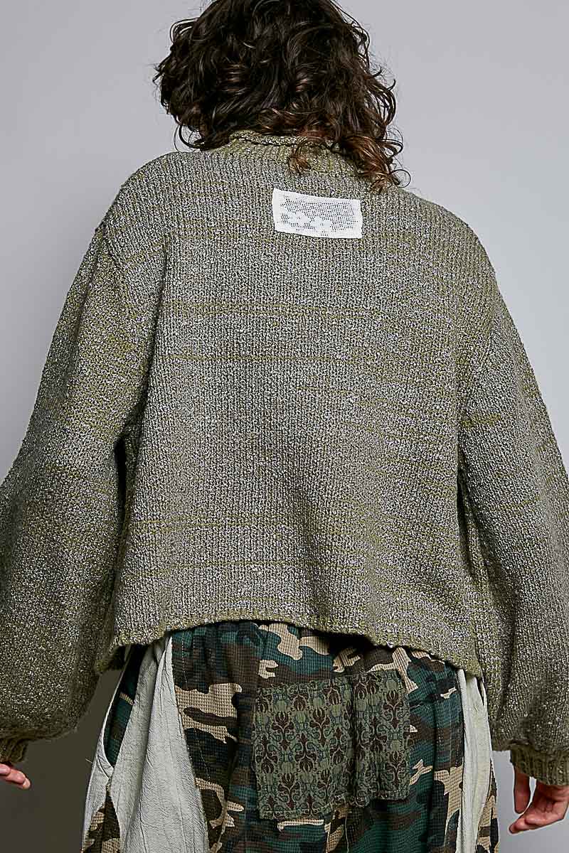 High-Neck Balloon Sleeve Rolling Edge Sweater
