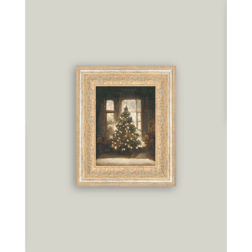 Glowing Christmas Tree Framed Antique Art | 7 x 9