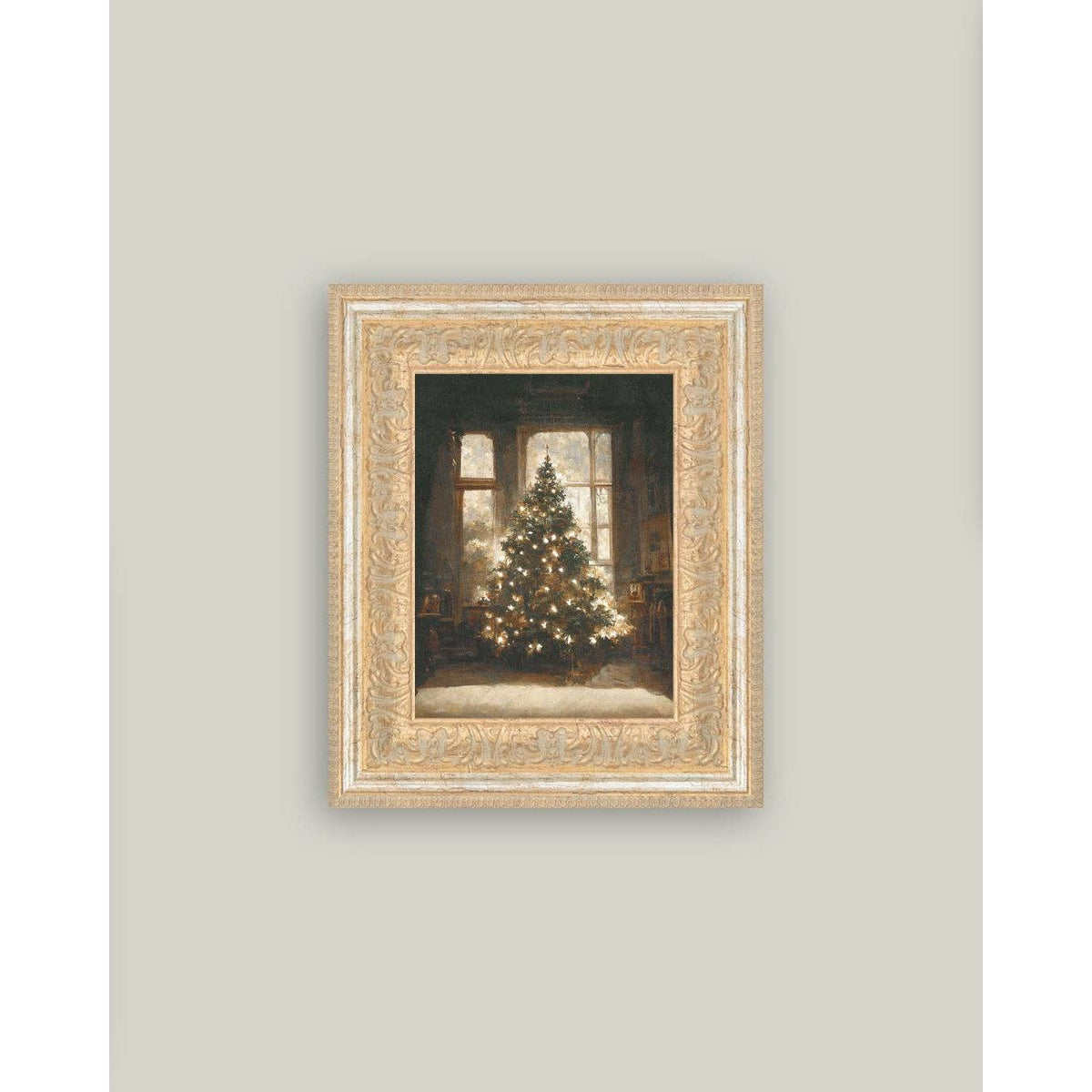 Glowing Christmas Tree Framed Antique Art | 7 x 9