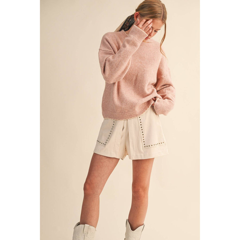 &MERCI - CONTRAST KNIT SCALLOPED EDGE SWEATER MSW11114: CHARCOAL PINK / S