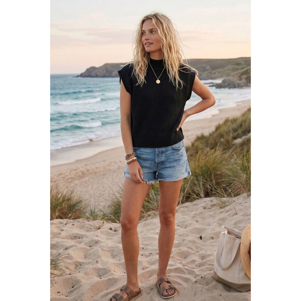 Sleeveless Ribbed Knit Sweater
