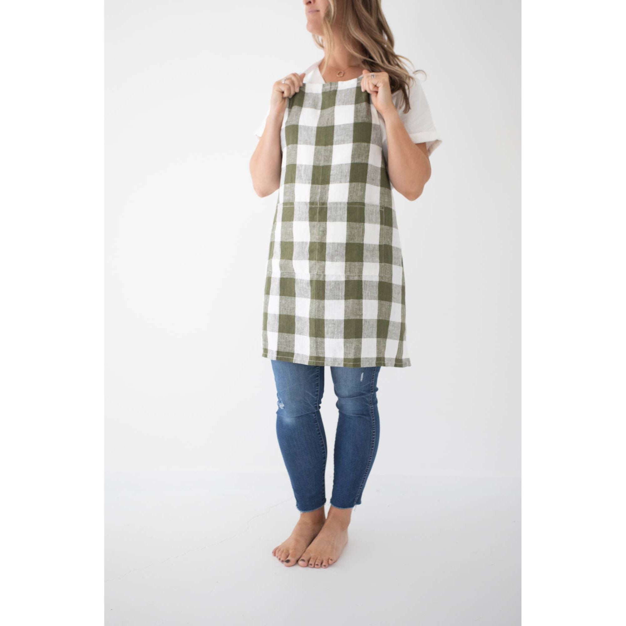 Keepsake Linen Adult Bistro Apron | Olive Gingham