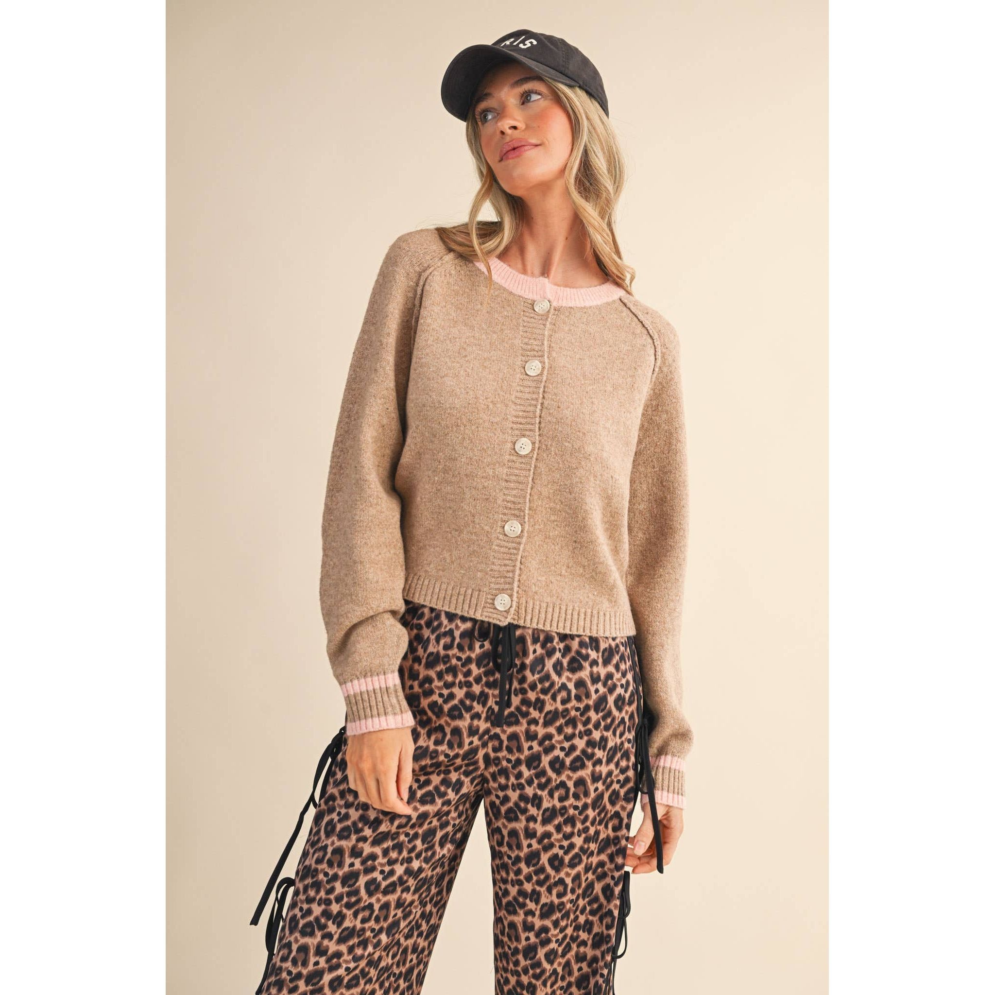 &MERCI - TWO TONE SWEATER CARDIGAN MSW11246: CHOCOLATE BROWN / M