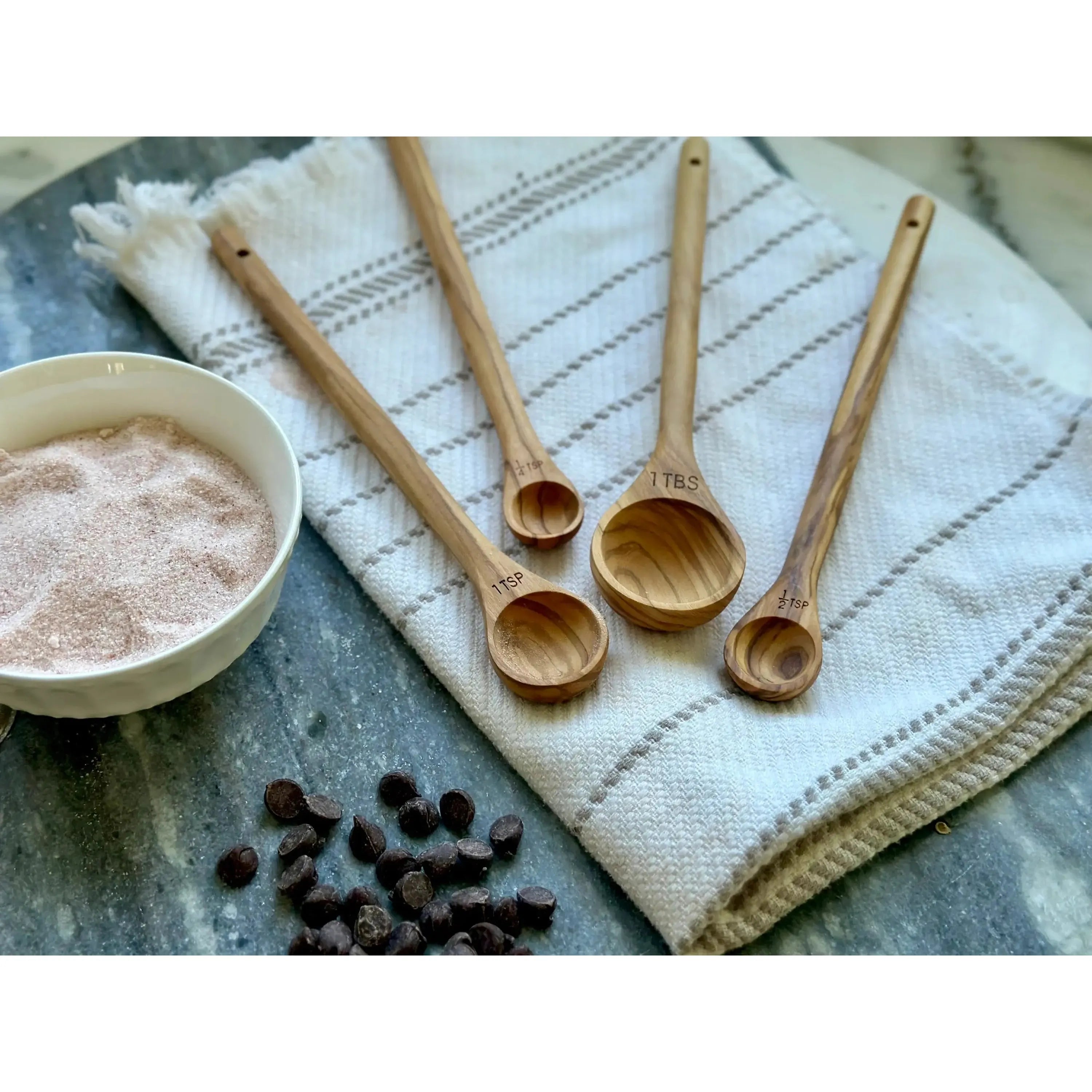 S/4 Handcrafted Olive Wood Long Handle Measuring Spoons