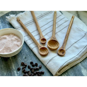 S/4 Handcrafted Olive Wood Long Handle Measuring Spoons