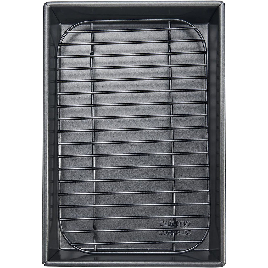 Chicago Metallic Gray Petite Roast Pan w/Rack | 10" x 7"