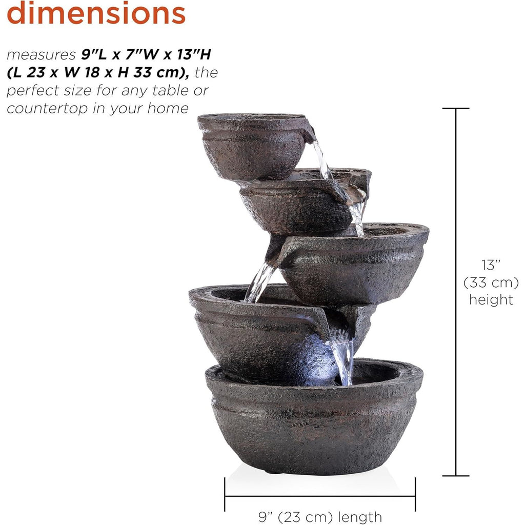 Tiering Bowls Tabletop Fountain wLED Lights