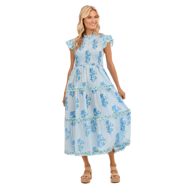 Perin Smocked Midi Dress | Blue