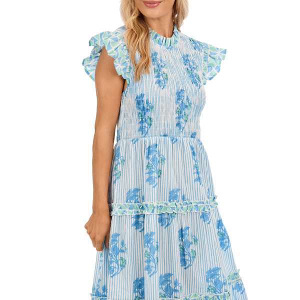 Perin Smocked Midi Dress | Blue