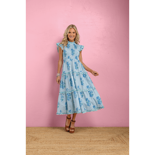 Perin Smocked Midi Dress | Blue