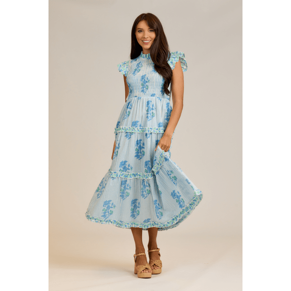 Perin Smocked Midi Dress | Blue