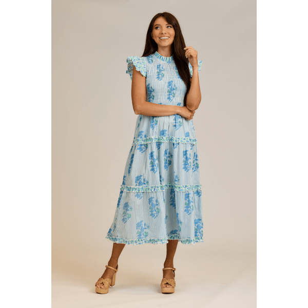 Perin Smocked Midi Dress | Blue