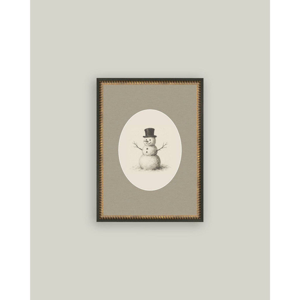 Snowman Oval Framed Antique Art | 5 x 7
