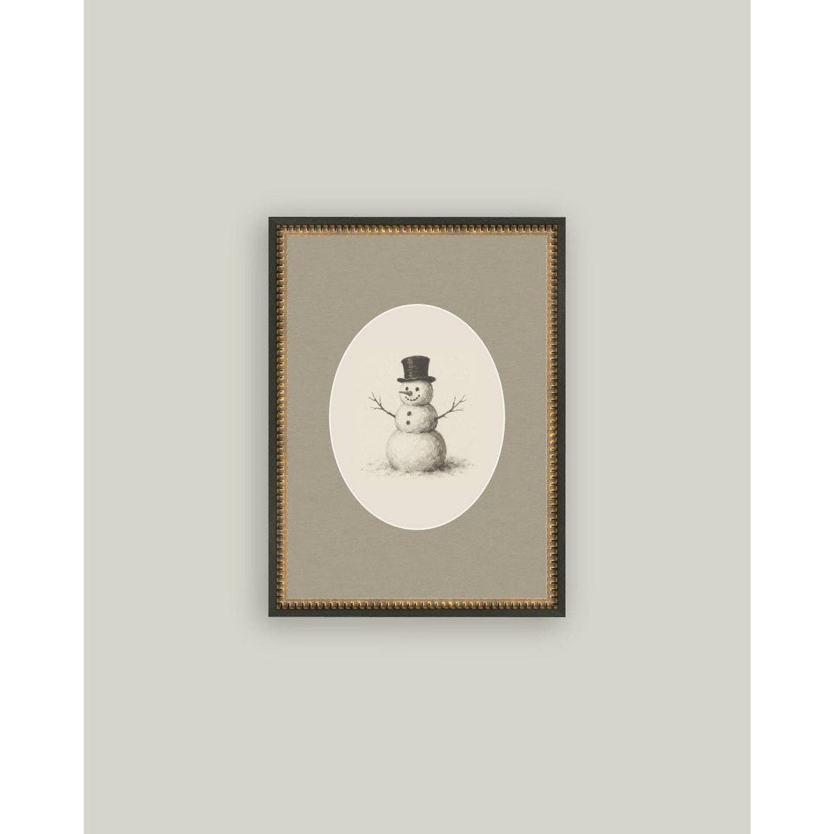 Snowman Oval Framed Antique Art | 5 x 7
