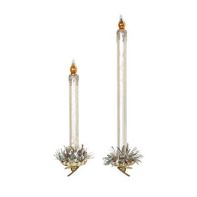 S/2 Frosted Ivory Glass Taper Candle Clip-on Ornament