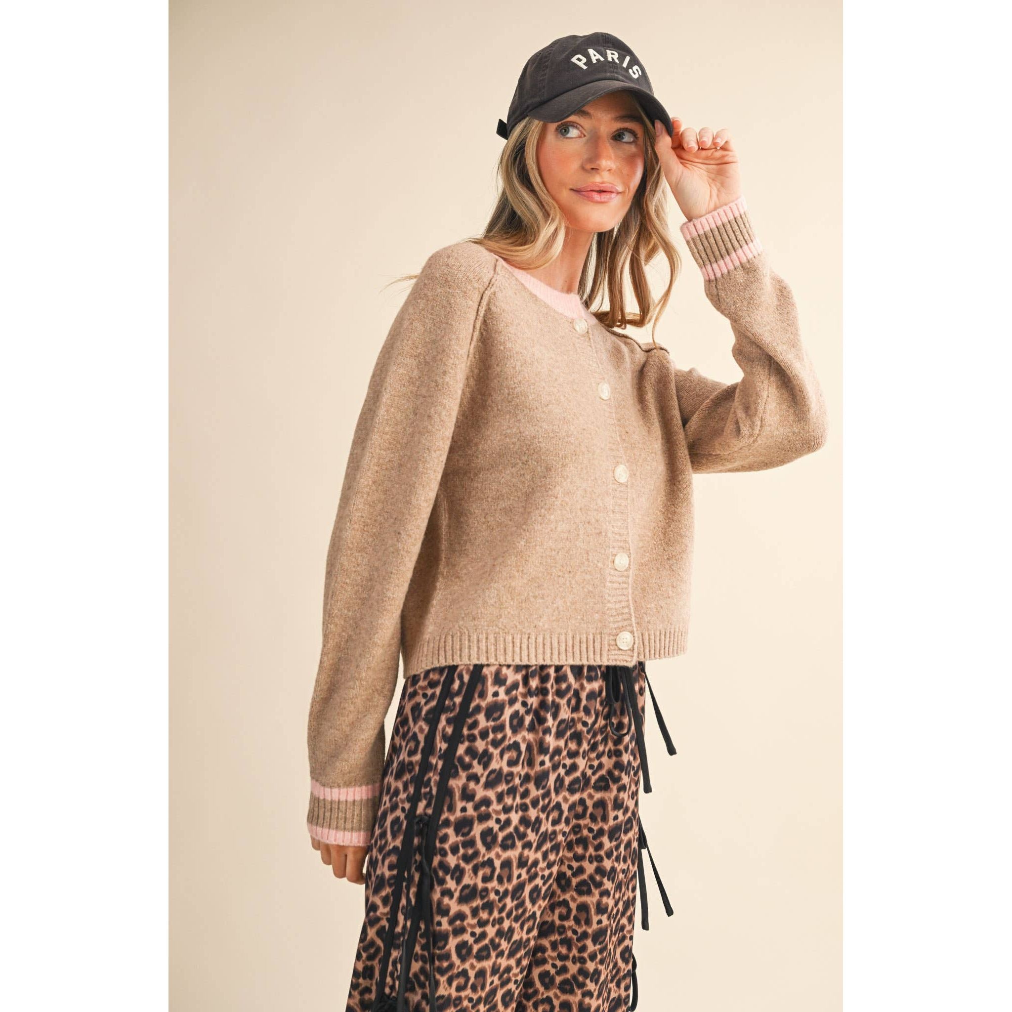 &MERCI - TWO TONE SWEATER CARDIGAN MSW11246: CHOCOLATE BROWN / M