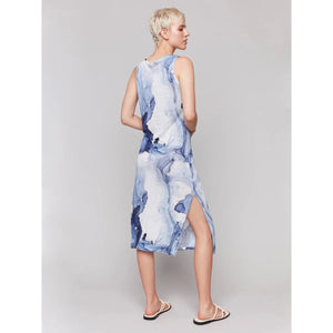 Printed Sleeveless Linen Blend Dress with Side Slits | Ink