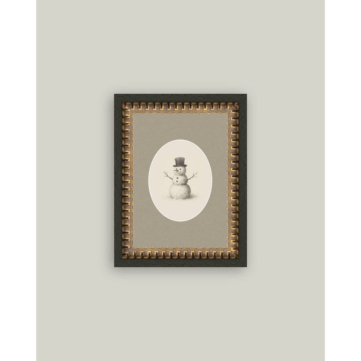 Snowman Oval Framed Antique Art | 5 x 7