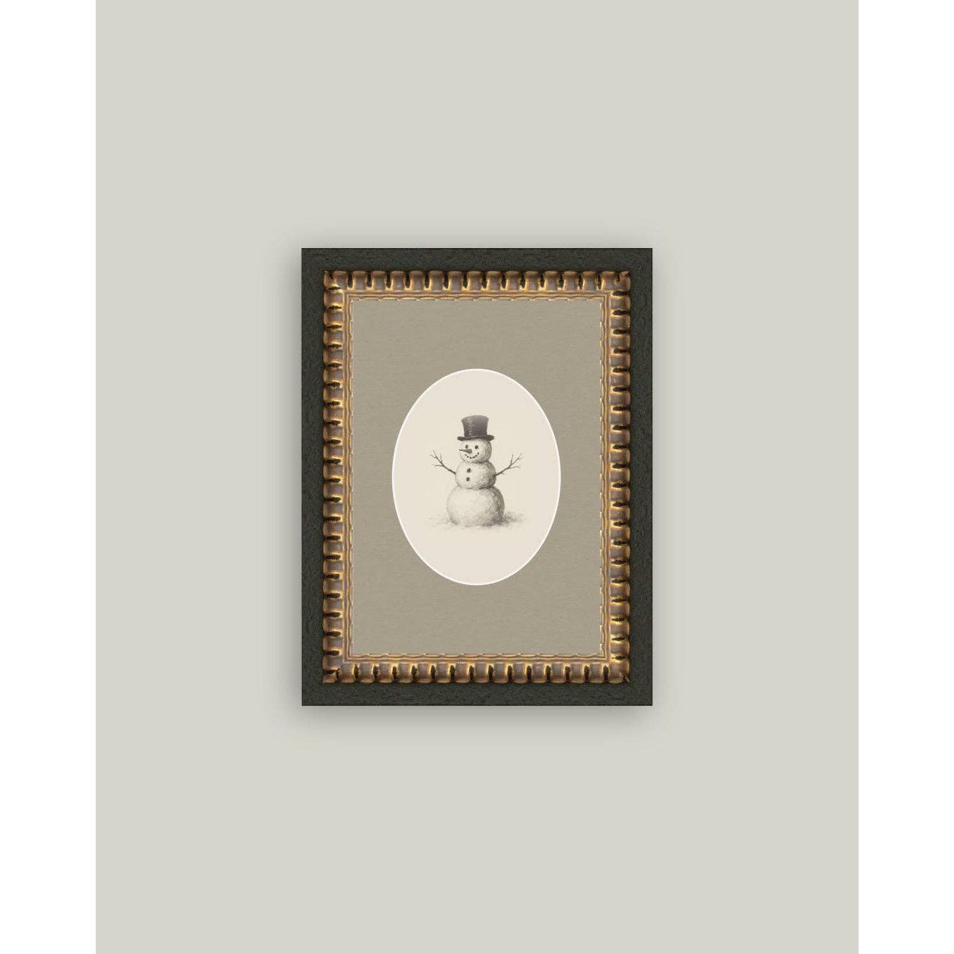 Snowman Oval Framed Antique Art | 5 x 7