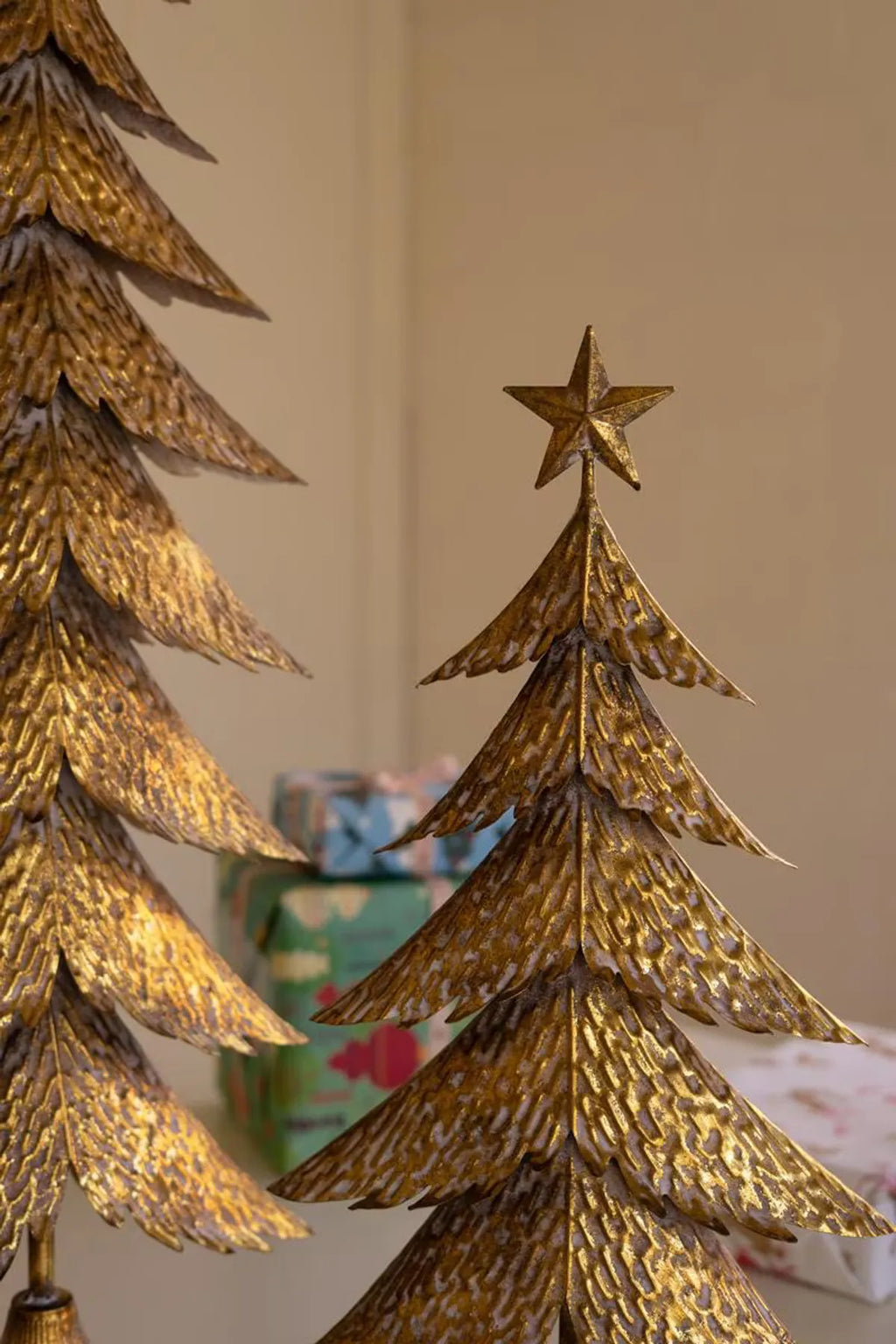 S/2 Antique Gold Christmas Trees
