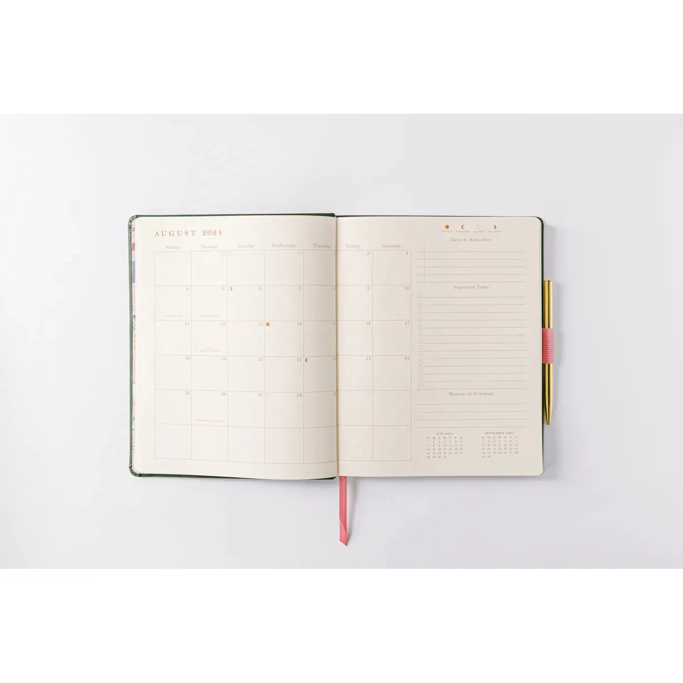 2025 Banner Agenda 17-Month Weekly Vegan Leather Bound Planner | Forest Green