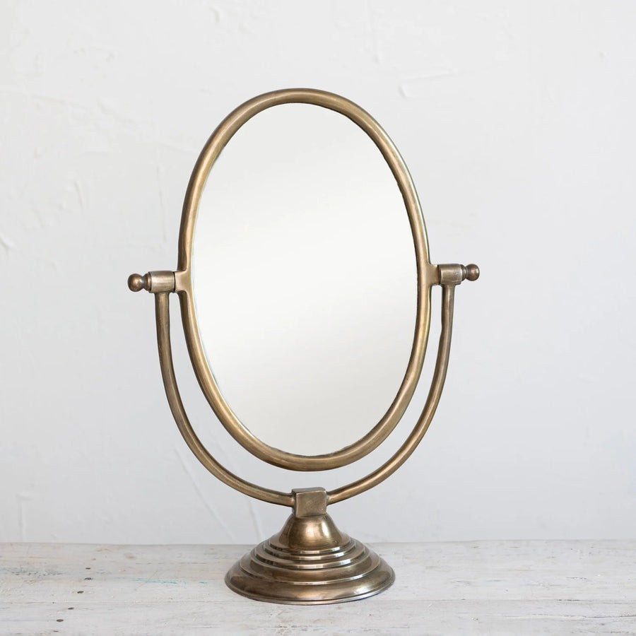 Oval Framed Mirror | Antique Brass Finish