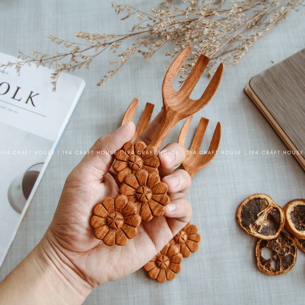 Hand-carved Wooden Spoon w/Flower-Shaped Handle