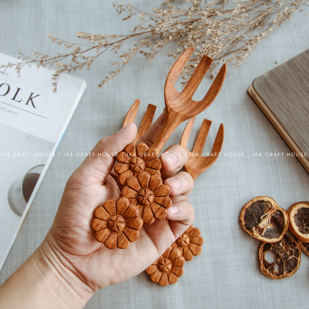 Hand-carved Wooden Spoon w/Flower-Shaped Handle