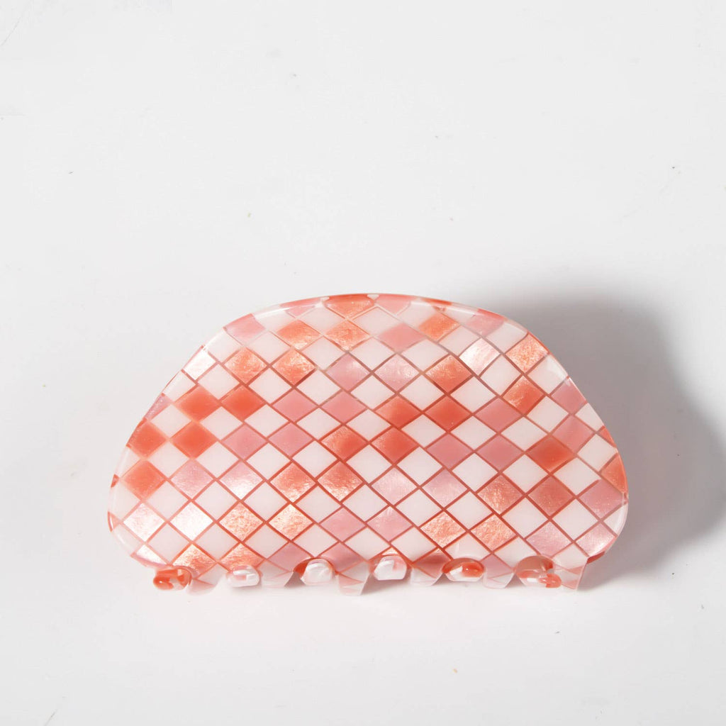 ACCITY - Checkerboard Acrylic Hair Claw Clip Half Round _CWAHA0326: COFFEE / (OS) 3