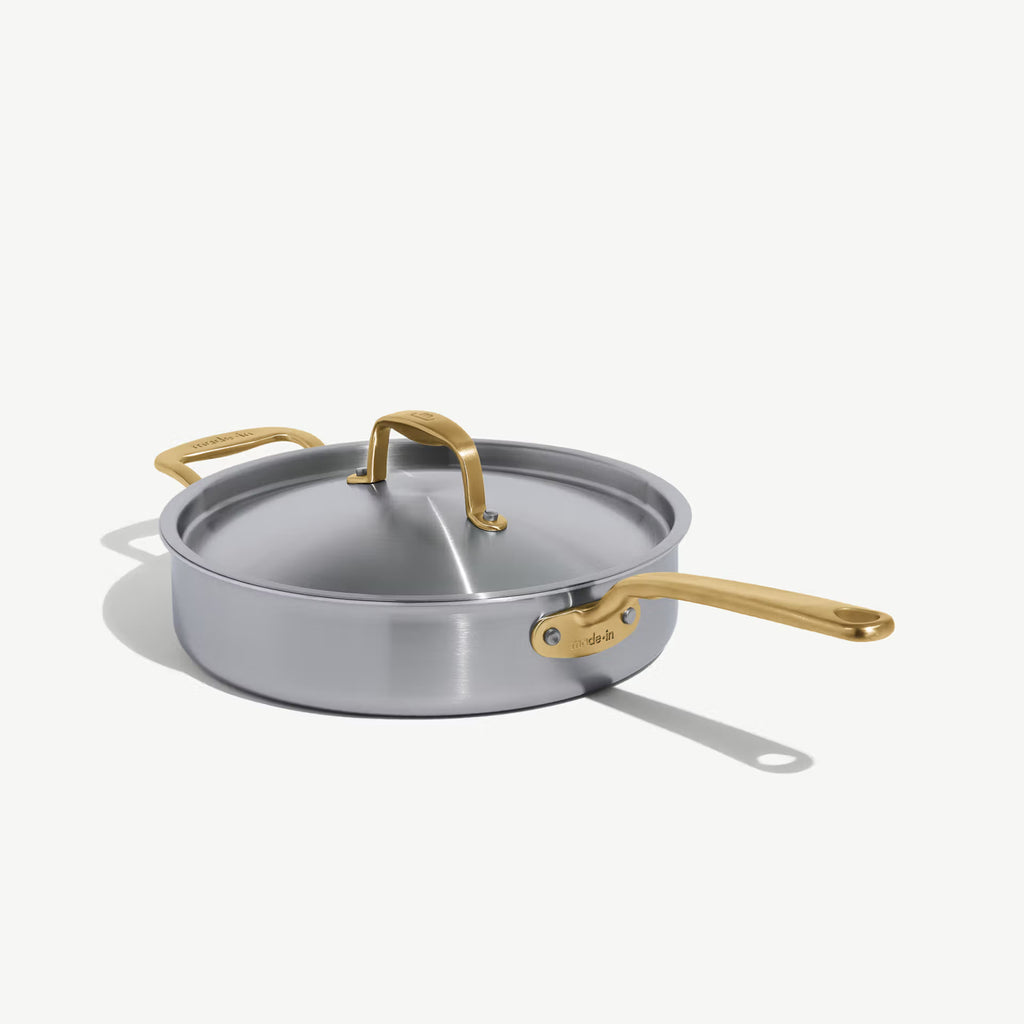Stainless Clad Saute Pan | Antique Brass Handle