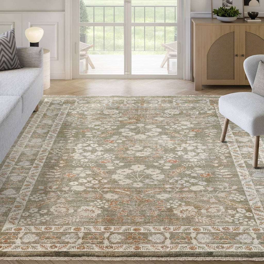 Abani Rugs - Alara Traditional Sage Green Vintage Floral Border Area Rug: 7'9" x 10'